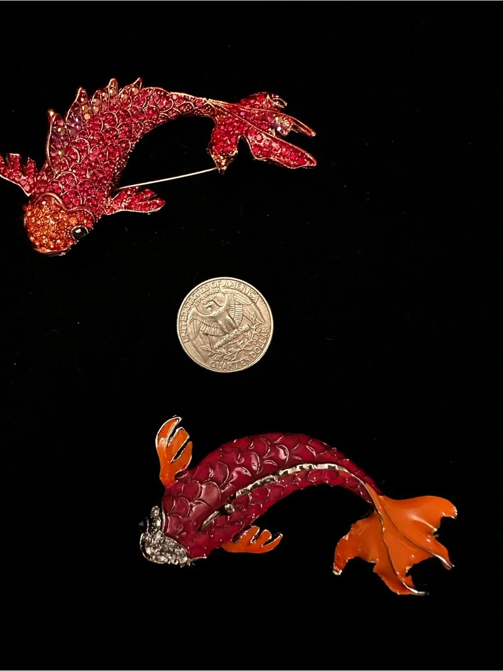 Decorative Koi Fish Red & Orange extra large brooch set of 2